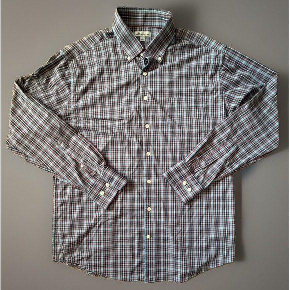 Peter Millar Other - Peter Millar Long Sleeve Button Up Shirt Red Blue Plaid Oak Hill CC Large JBHS
